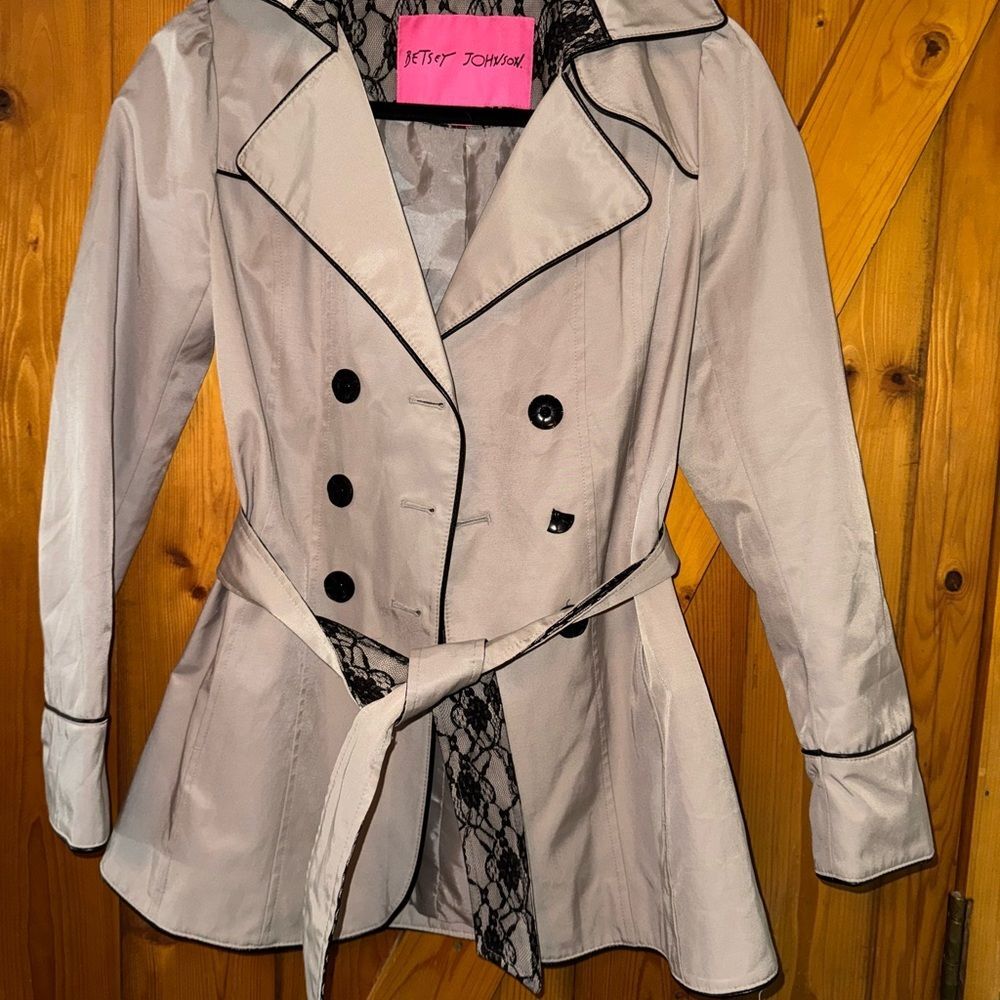 Betsey Johnson Women's Cream Trench Coat with Black Accents